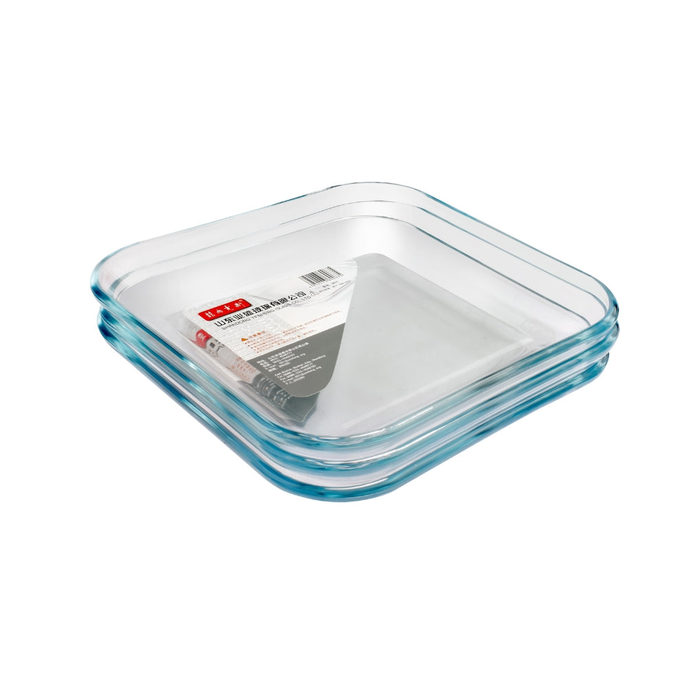 Pyrex Square Tempered Glass Dessert Plates, Small Mini Appetizer, Fruit, Salad And Cake Plates, Set Of 3, 20 cm