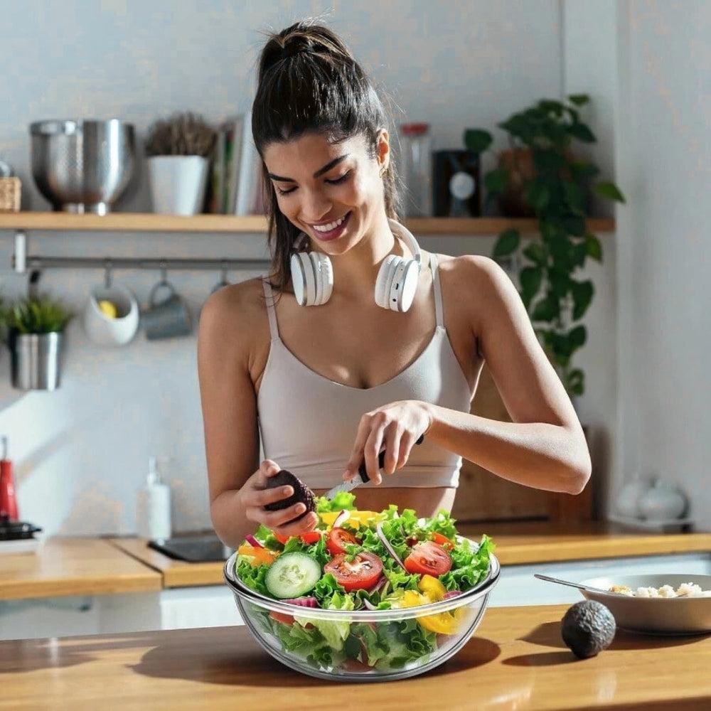 Pyrex Transparent Glass Bowl Large Microwave Oven Special Heat-resistant High-Temperature Household Kneading Noodle Salad Bowl Beaten Egg And Basin Anti-cracking Grain Bowl 27*13 , 21*10CM Large Capacity