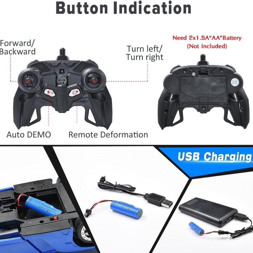 RC Car Robot for Kids Transformation Car Toy, Remote Control Deformation Vehicle Model with One Button Transform 360°Rotating Drifting 1:18 Scale, Best for Boys and Girls (Blue)