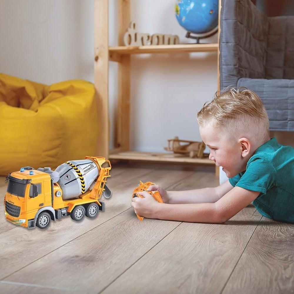 RC Concrete Mixer, Remote Control Router Truck, Lighting Effects, 360° Rotatable Tank, Rechargeable