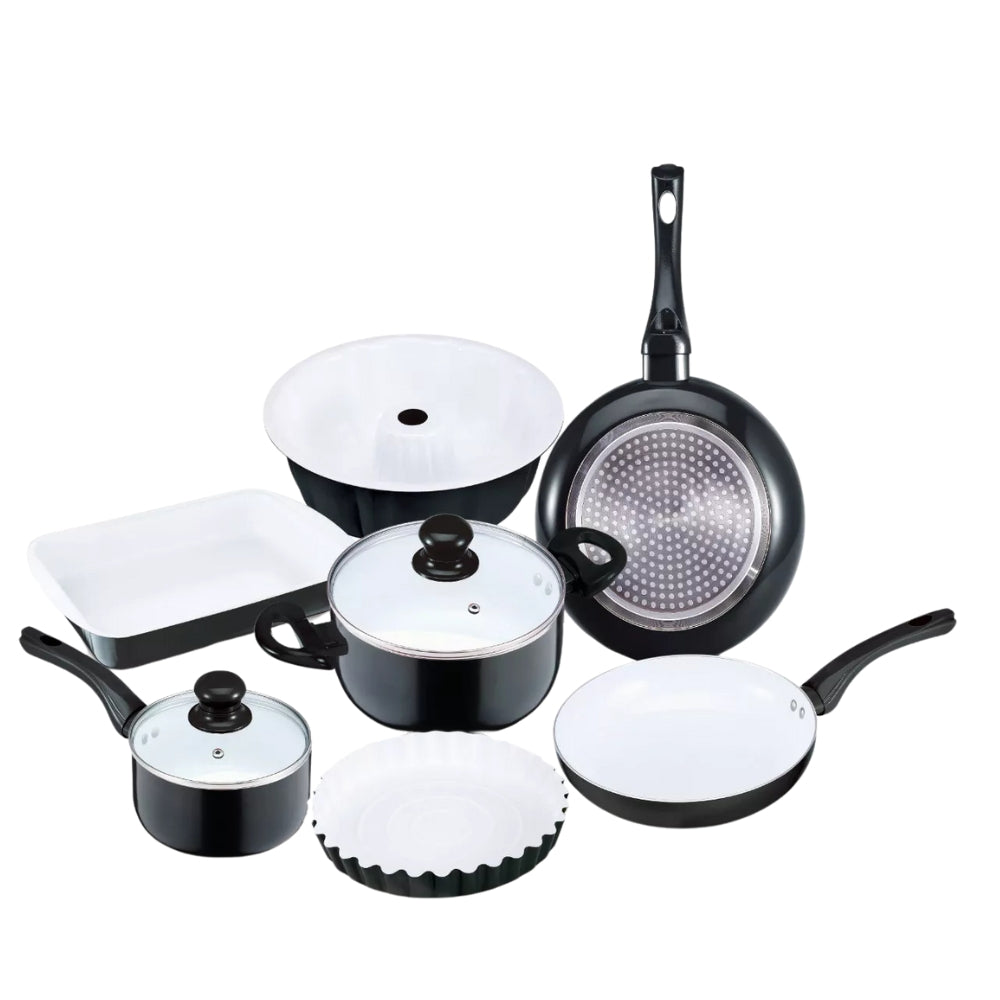ROYALTY LINE Ceramic Cooker Pot Pan 9-Piece Set Black
