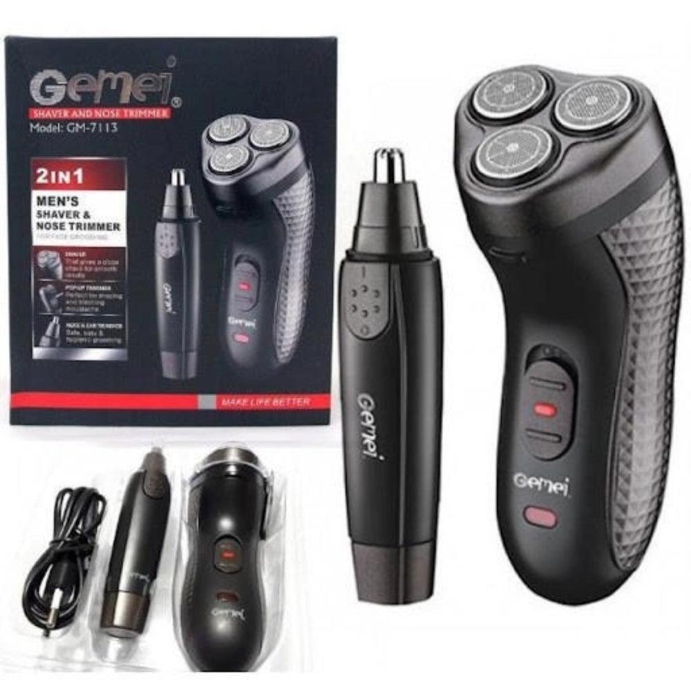 Rechargeable Electric Shaver and 3-in-1 Trimmer, Gemei GM-7113 Black