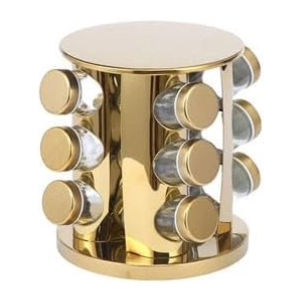 Relaxdays Spice Carousel 12 Spice Jars 360° Swivel Stainless Steel Glass HxD 22x20cm Round Gold Spice Rack