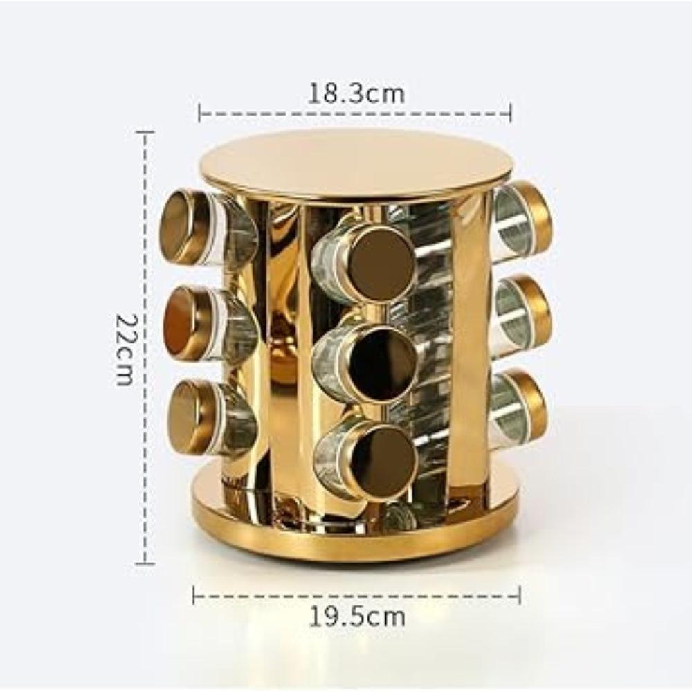 Relaxdays Spice Carousel 12 Spice Jars 360° Swivel Stainless Steel Glass HxD 22x20cm Round Gold Spice Rack