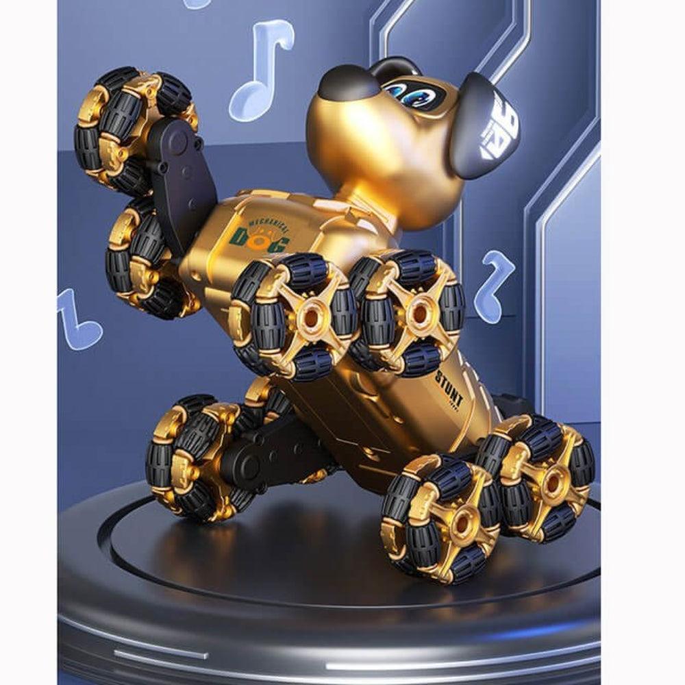 Remote Control Dog Robot Toy, Electronic Toy with Multi-Directional Wheels, Watch Control (Gold)