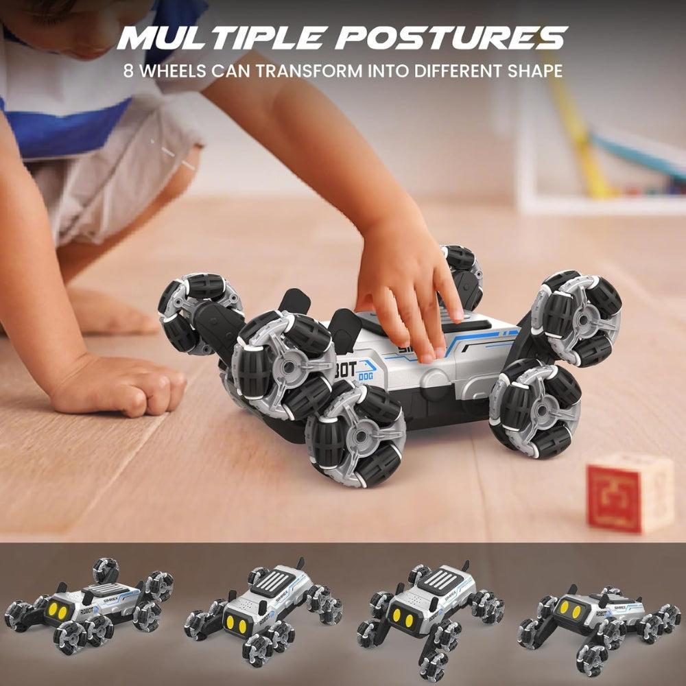Remote Control Robot Dog Toys for Kids 6+, Stunt RC Cars with LED Eyes & Gesture Control, 6+ Years Old Boys Girls Birthday Gift, Interactive Robot Toy with Mecanum Wheels & 3 Sounds, Sliver