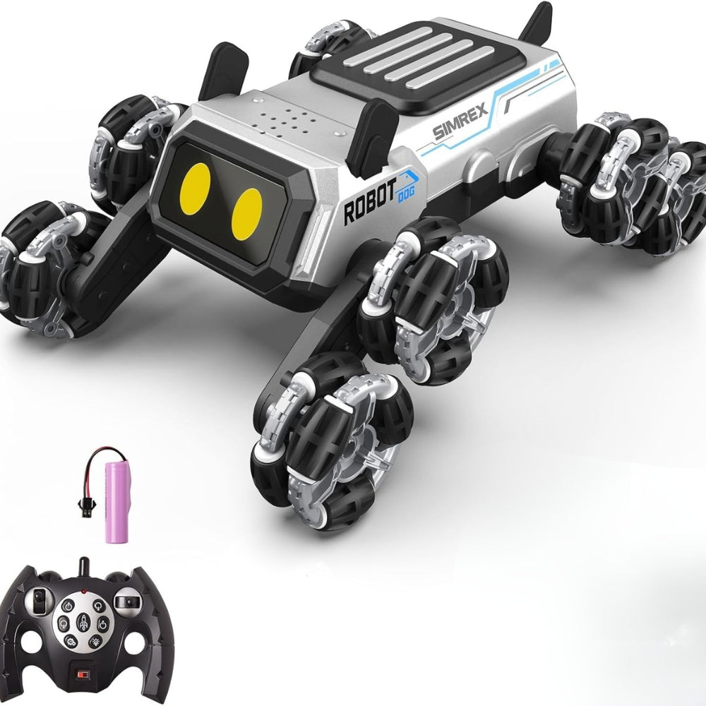 Remote Control Robot Dog Toys for Kids 6+, Stunt RC Cars with LED Eyes & Gesture Control, 6+ Years Old Boys Girls Birthday Gift, Interactive Robot Toy with Mecanum Wheels & 3 Sounds, Sliver