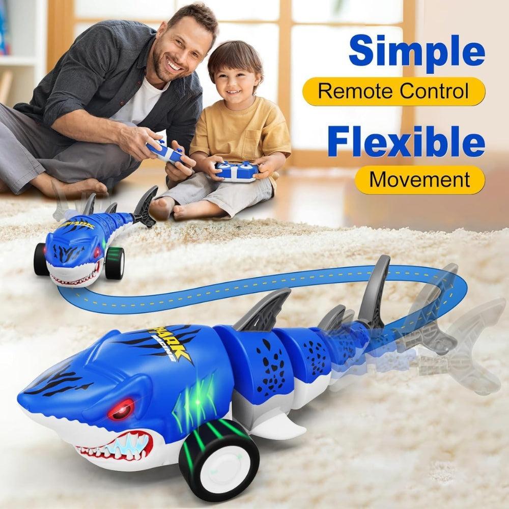Remote Control Shark Toys, RC Shark Cars with Led Light, Rechargeable RC Robot Toy for Kids, 360° Rotating & Swinging Tail, Birthday Gifts for Girls Boys Age 3-5 5-7 8-10