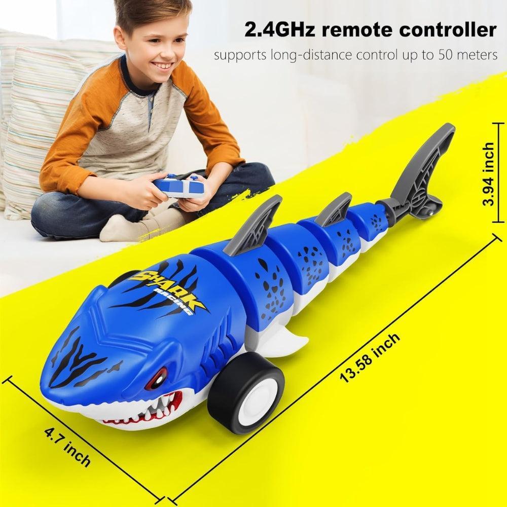 Remote Control Shark Toys, RC Shark Cars with Led Light, Rechargeable RC Robot Toy for Kids, 360° Rotating & Swinging Tail, Birthday Gifts for Girls Boys Age 3-5 5-7 8-10