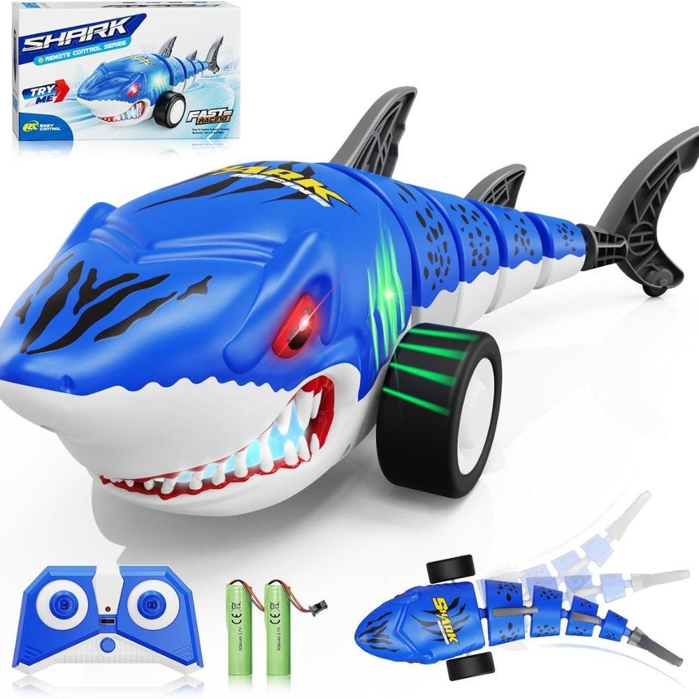 Remote Control Shark Toys, RC Shark Cars with Led Light, Rechargeable RC Robot Toy for Kids, 360° Rotating & Swinging Tail, Birthday Gifts for Girls Boys Age 3-5 5-7 8-10