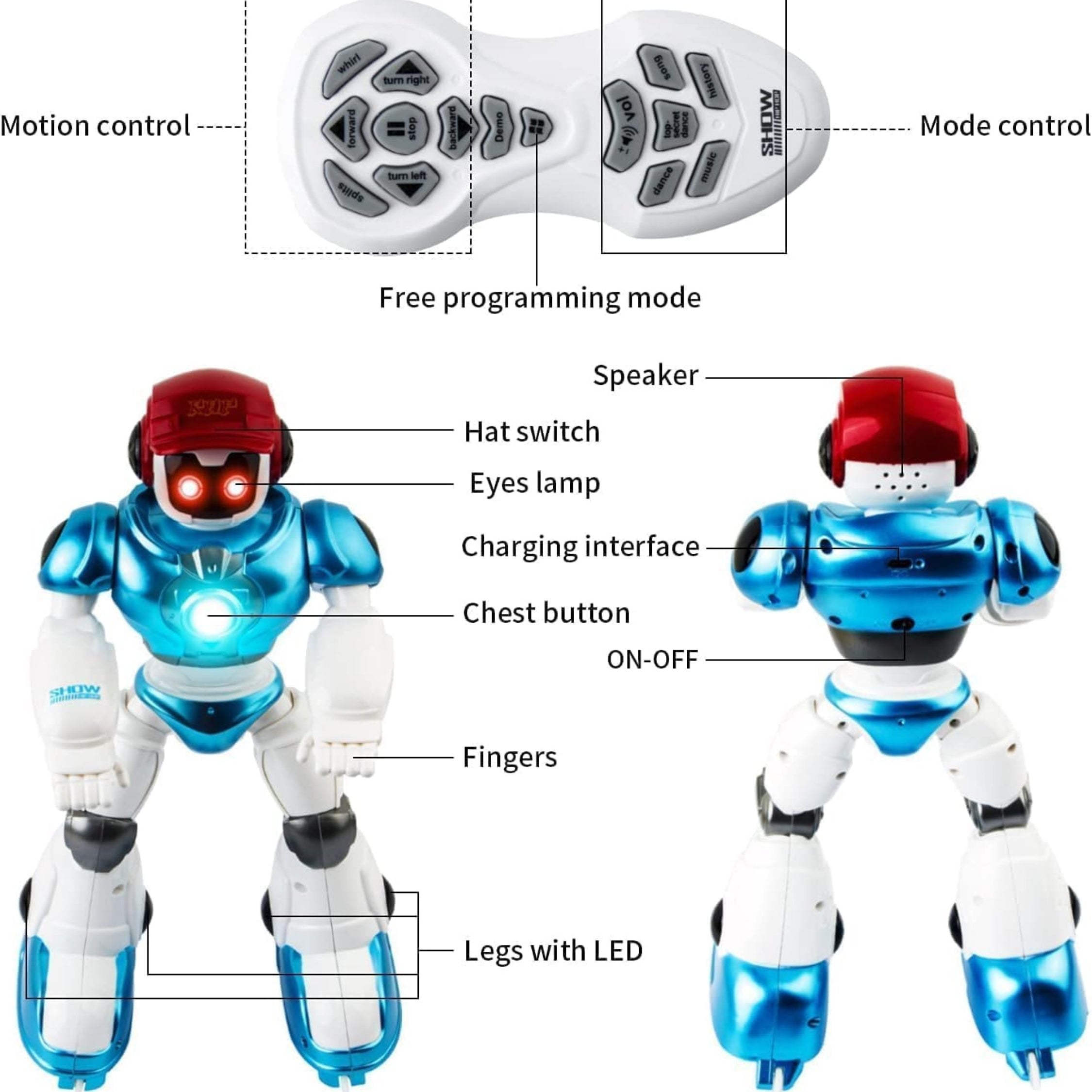 Remote Control Smart Robot RC Control Touch Sensing Multi-Functional Dance Sings Programmable Robot Educational Toy Gift for Boys Girls, White