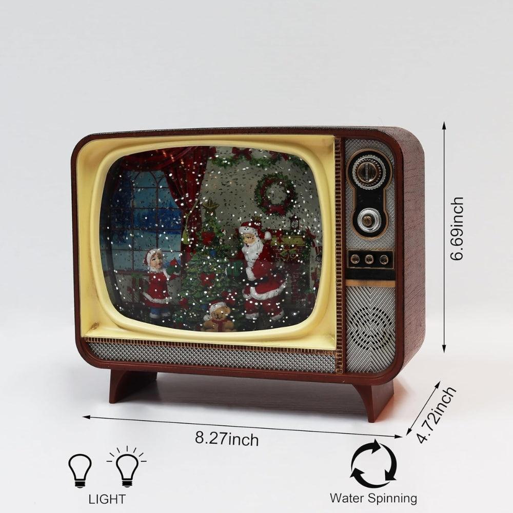 Retro Christmas TV LED Water Spinner Santa Scene Lighted Holiday Snow Globe Decor Battery Operated Acrylic Vintage Television with Spinning Glitter Warm LED Lights Christmas Decor