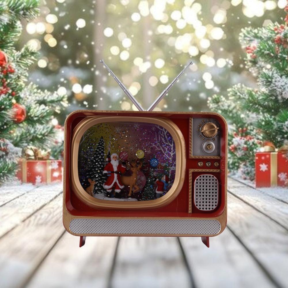 Retro Christmas TV LED Water Spinner Santa Scene Lighted Holiday Snow Globe Decor Battery Operated Acrylic Vintage Television with Spinning Glitter Warm LED Lights Christmas Decor