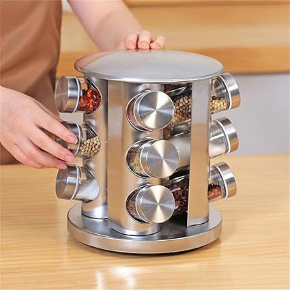 Revolving Spice Jars, Kitchen Supplies, 430 Stainless Steel Revolving Glass Spice Jar