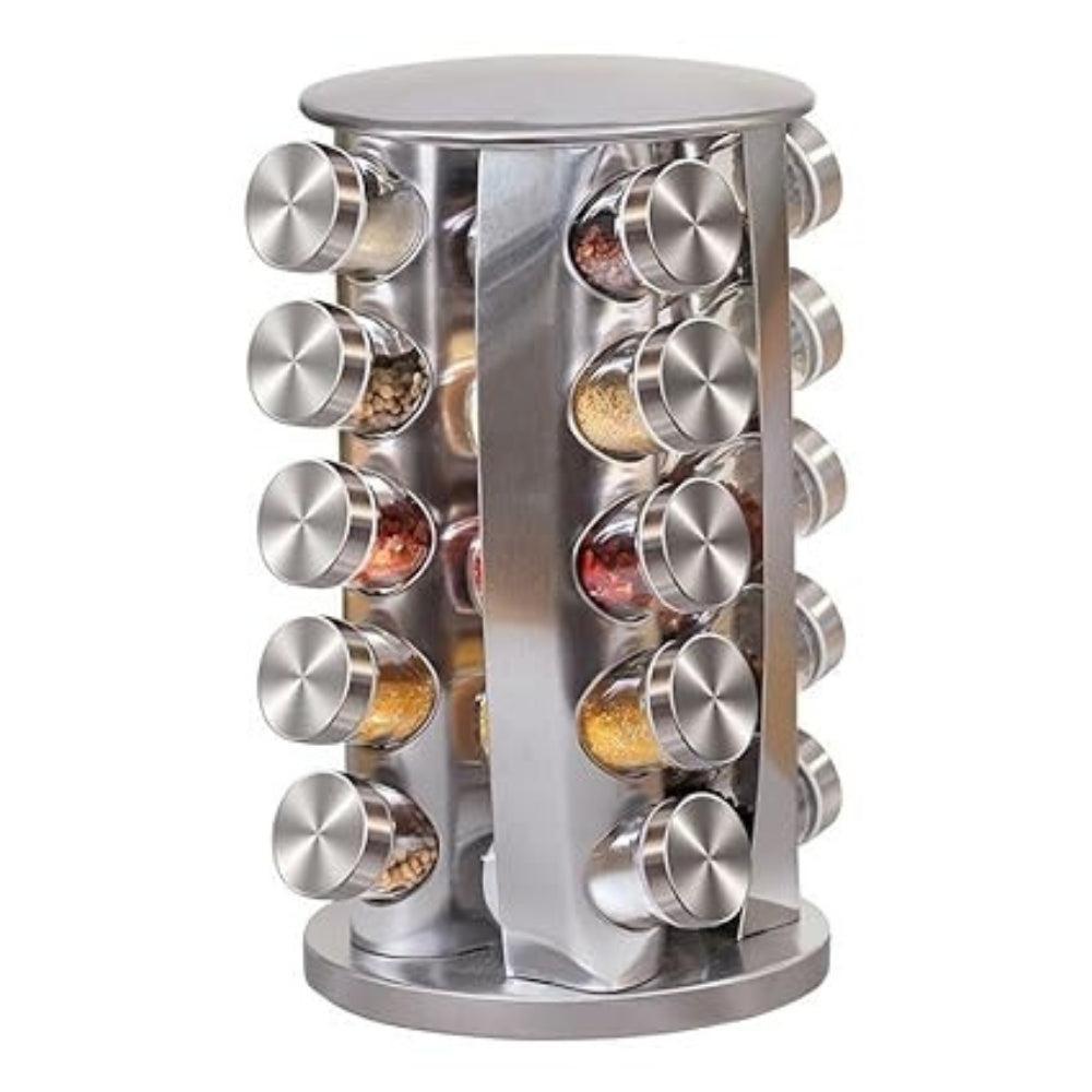 Revolving Spice Tower Round Spice Rack Set of 20 Spice Jars Seasoning Storage Organization Stainless Steel (‎20 JAR STEEL)