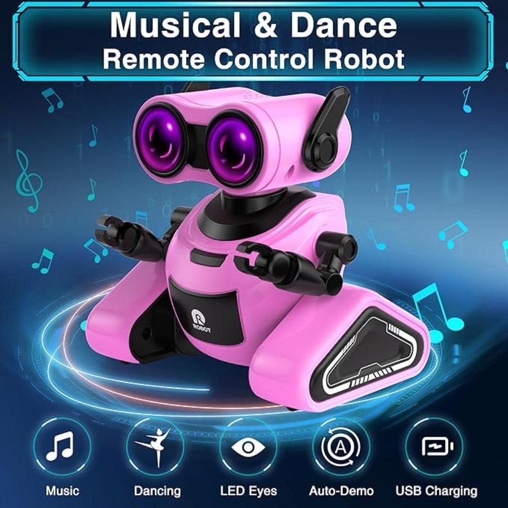 Robot Toy for Kids Girls Boys, Rechargeable Smart Remote Control with Sticker, Dance and Music for 3 4 5 6 7 8 Year Old Kids Birthday Gifts (Pink)