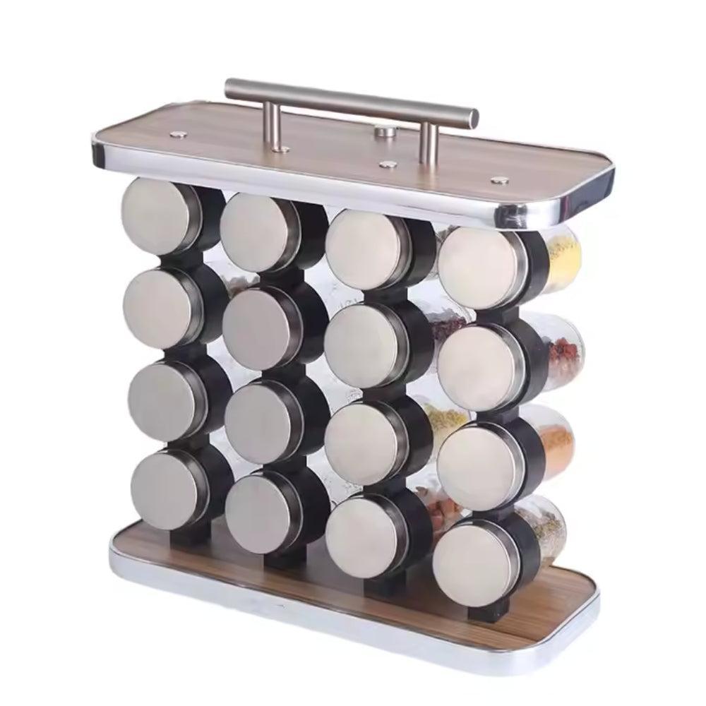 Rotating Seasoning Rack with Handle, Kitchen Supplies, Spice Storage Containers and Household Products, Wooden Rack