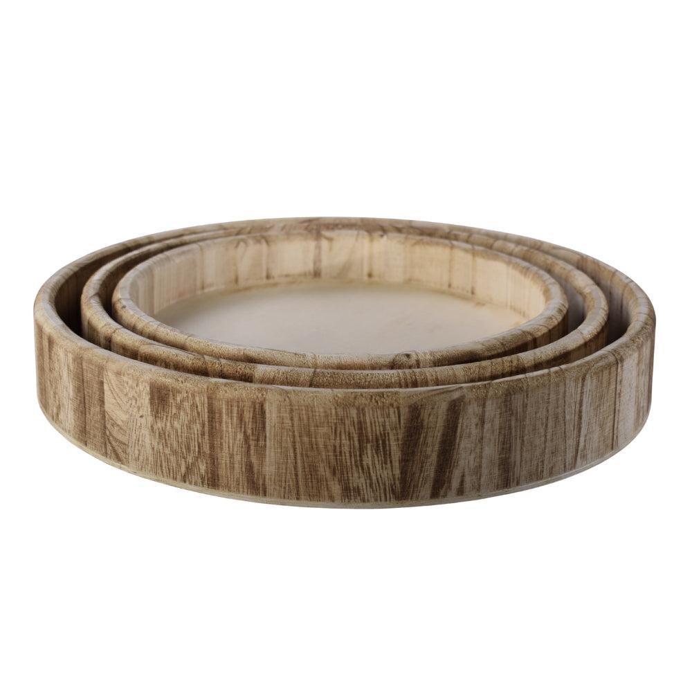 Round Wooden Tray Set – Natural Finish