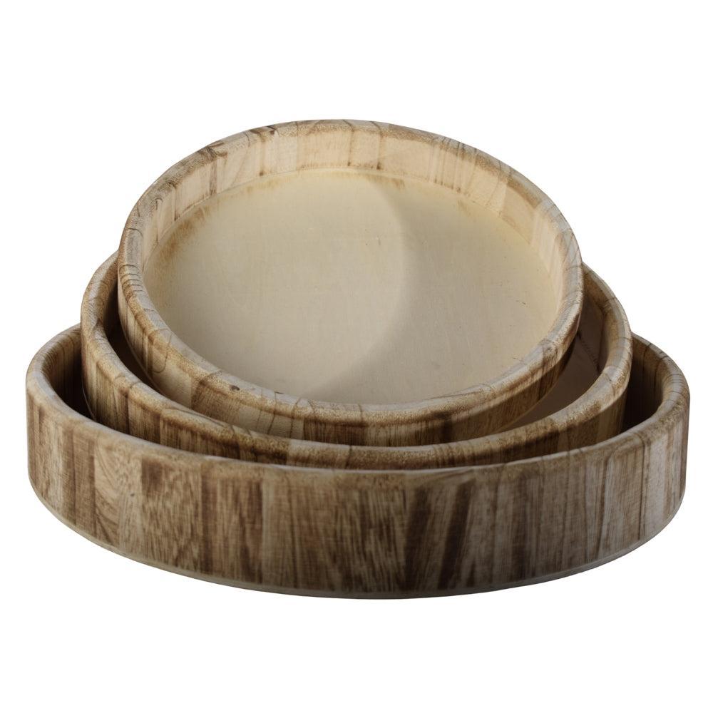 Round Wooden Tray Set – Natural Finish