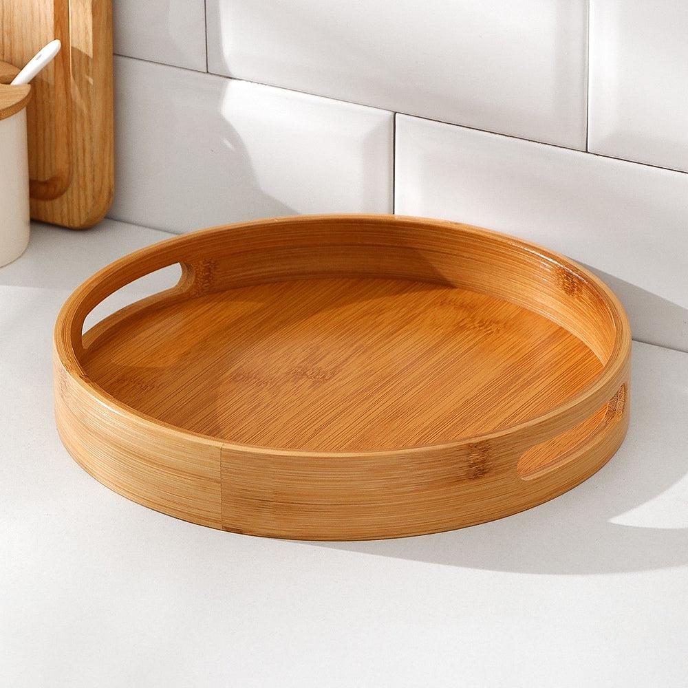 Round Bamboo Lazy Susan With Double Handles, Ideal For Tabletops, Kitchen Organization, And Pantry Storage