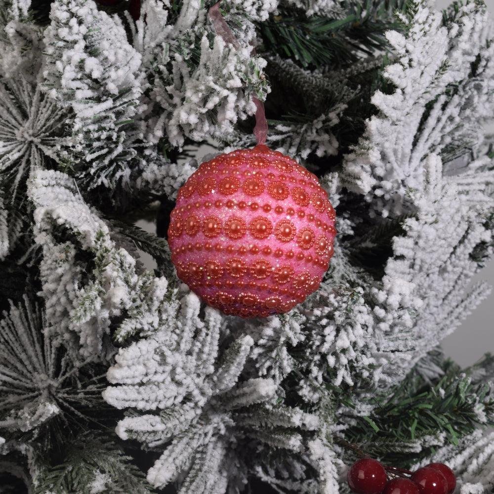 Ruby Radiance – Handcrafted Red Beaded Christmas Ornament 4PCS