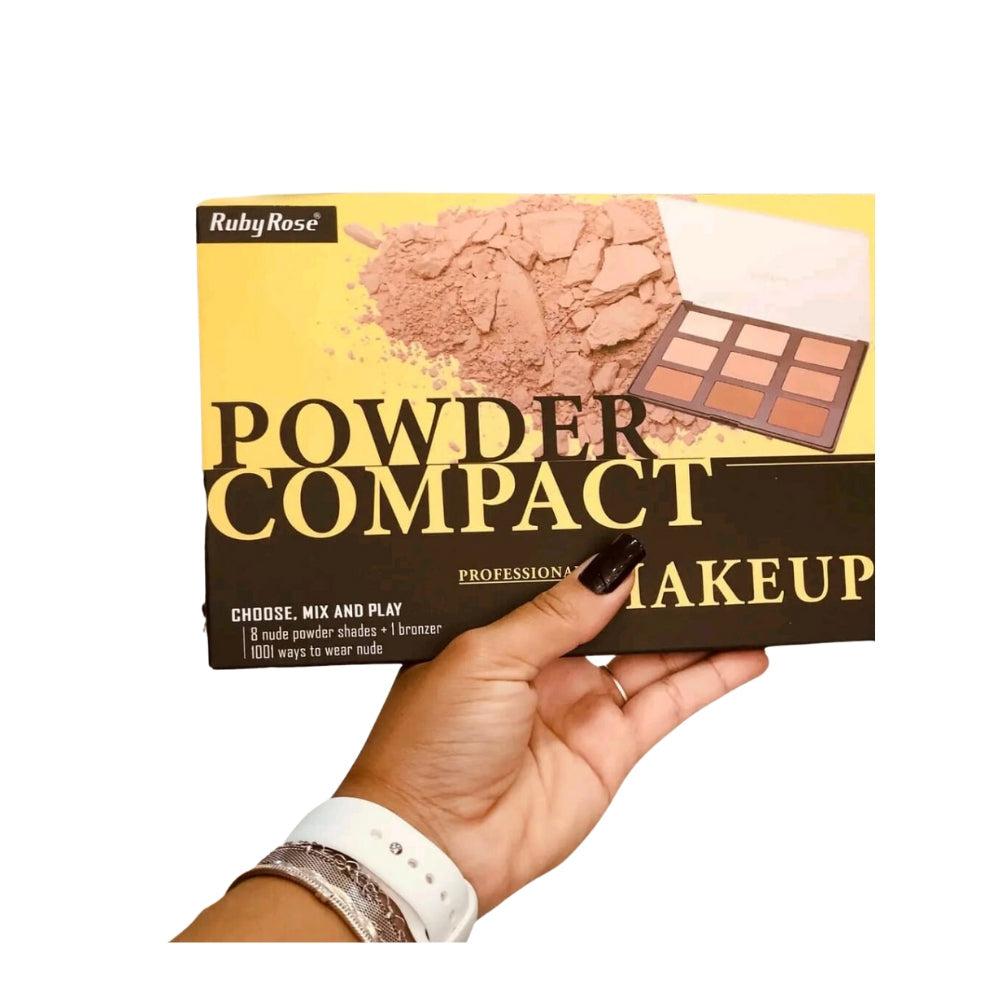 Ruby Rose Powder Compact Professional Makeup 8 Nude Powder Shades + 1 Bronzer