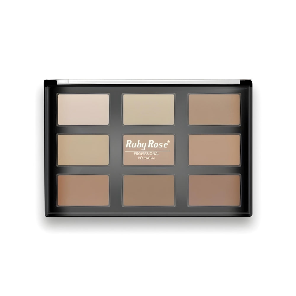 Ruby Rose Powder Compact Professional Makeup 8 Nude Powder Shades + 1 Bronzer
