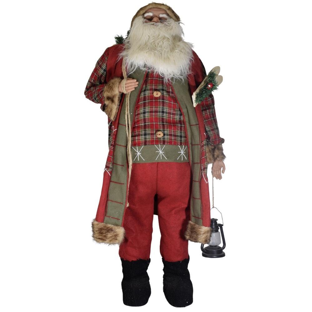Rustic Plaid Santa Claus with Lantern & Holiday Accents