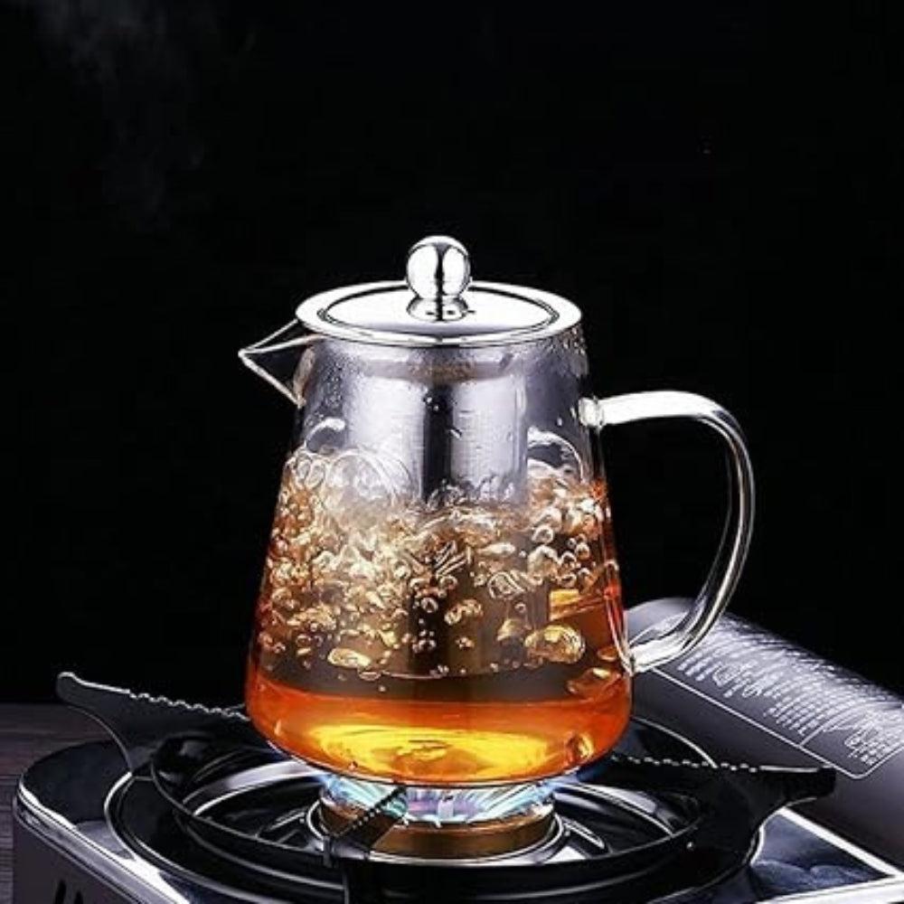 SALADAN Teapot with Stainless Steel Infuser & Lid, Glass Tea Kettle Stovetop Safe, Blooming & Loose Leaf Teapot [Completely Safe to use on Gas Stove] [950 ML]
