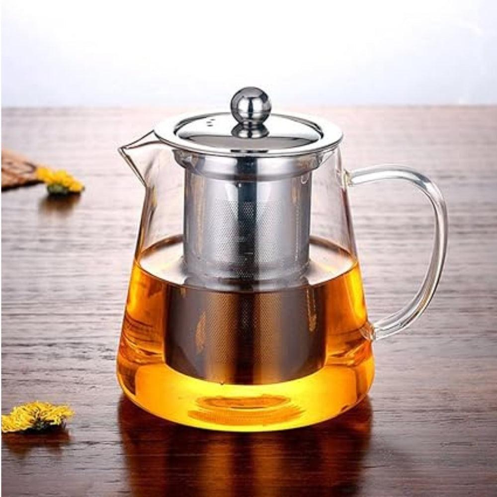 SALADAN Teapot with Stainless Steel Infuser & Lid, Glass Tea Kettle Stovetop Safe, Blooming & Loose Leaf Teapot [Completely Safe to use on Gas Stove] [950 ML]