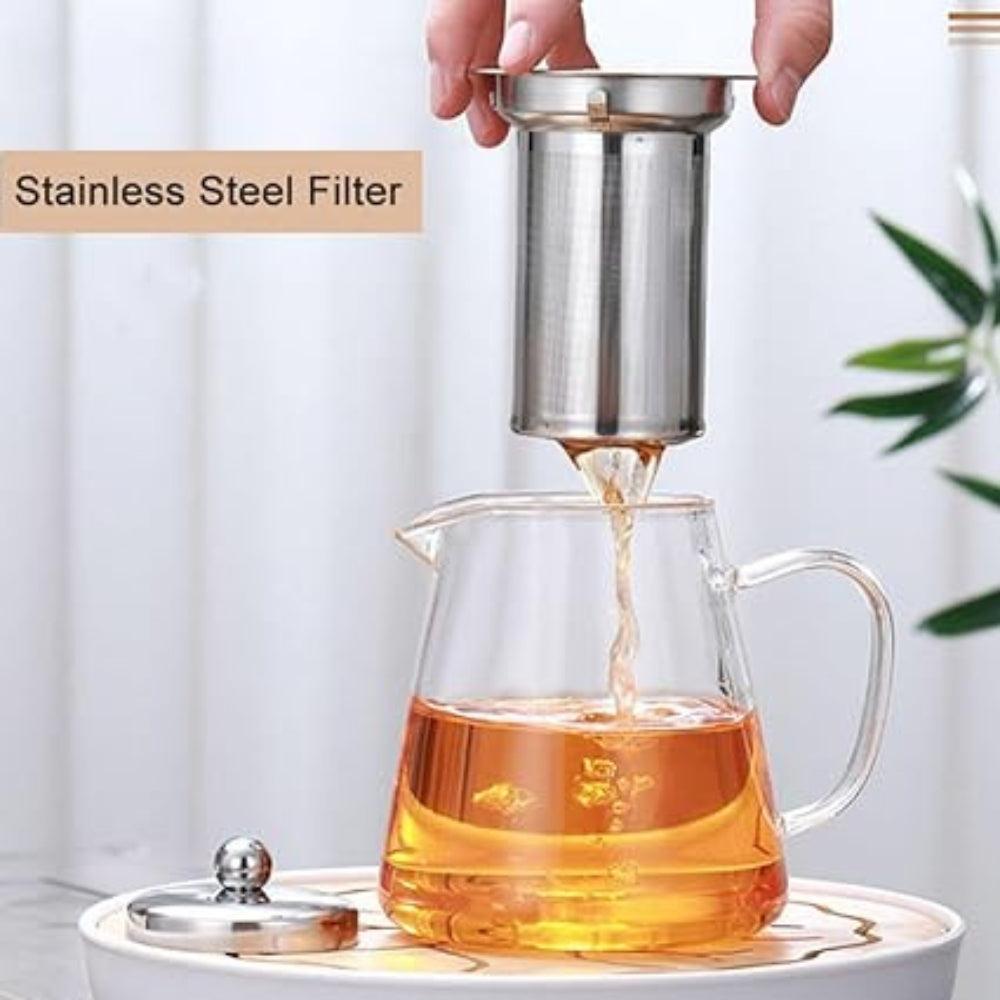 SALADAN Teapot with Stainless Steel Infuser & Lid, Glass Tea Kettle Stovetop Safe, Blooming & Loose Leaf Teapot [Completely Safe to use on Gas Stove] [950 ML]