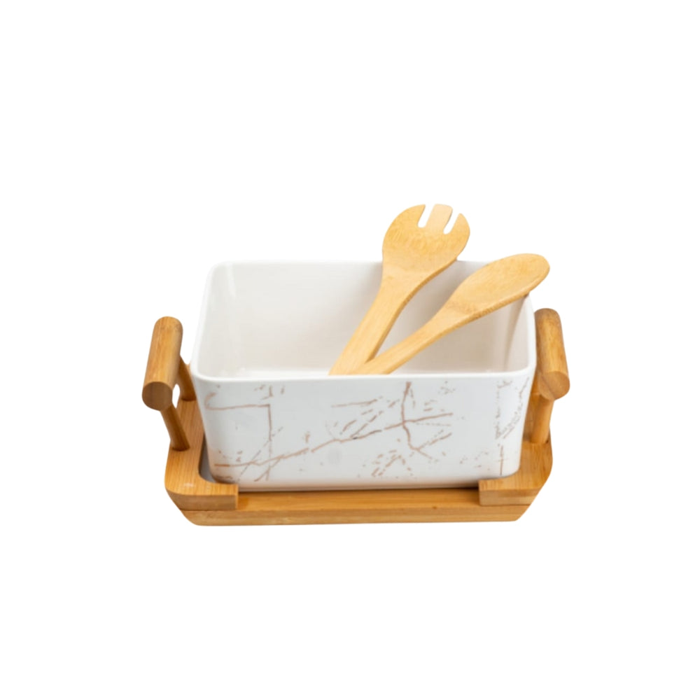 Salad Bowl With Bamboo Base