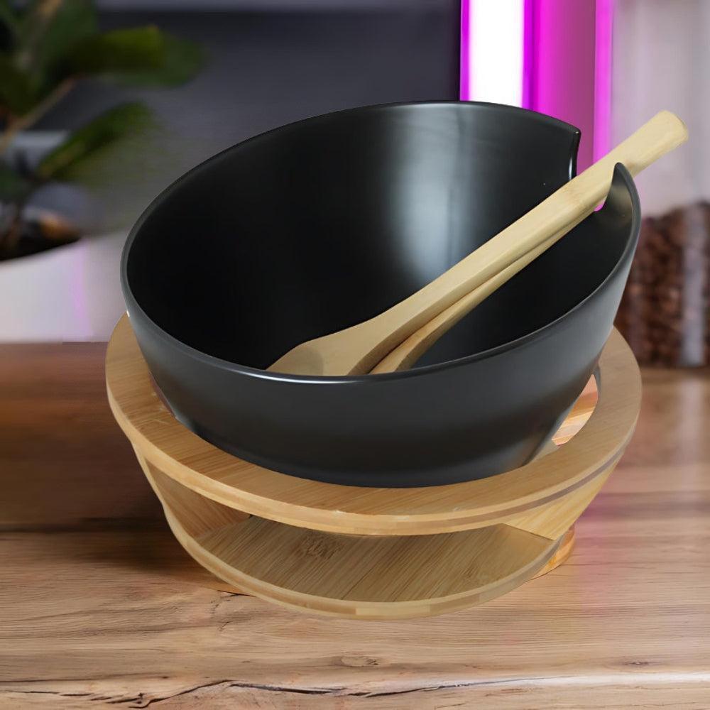 Salad Bowl With Bamboo Base