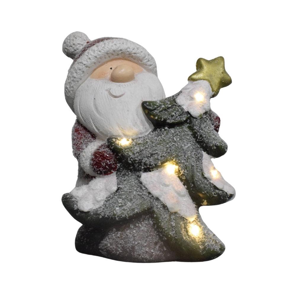 Santa Claus Figurine with Lighted Christmas Tree