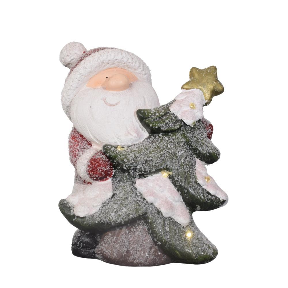 Santa Claus Figurine with Lighted Christmas Tree