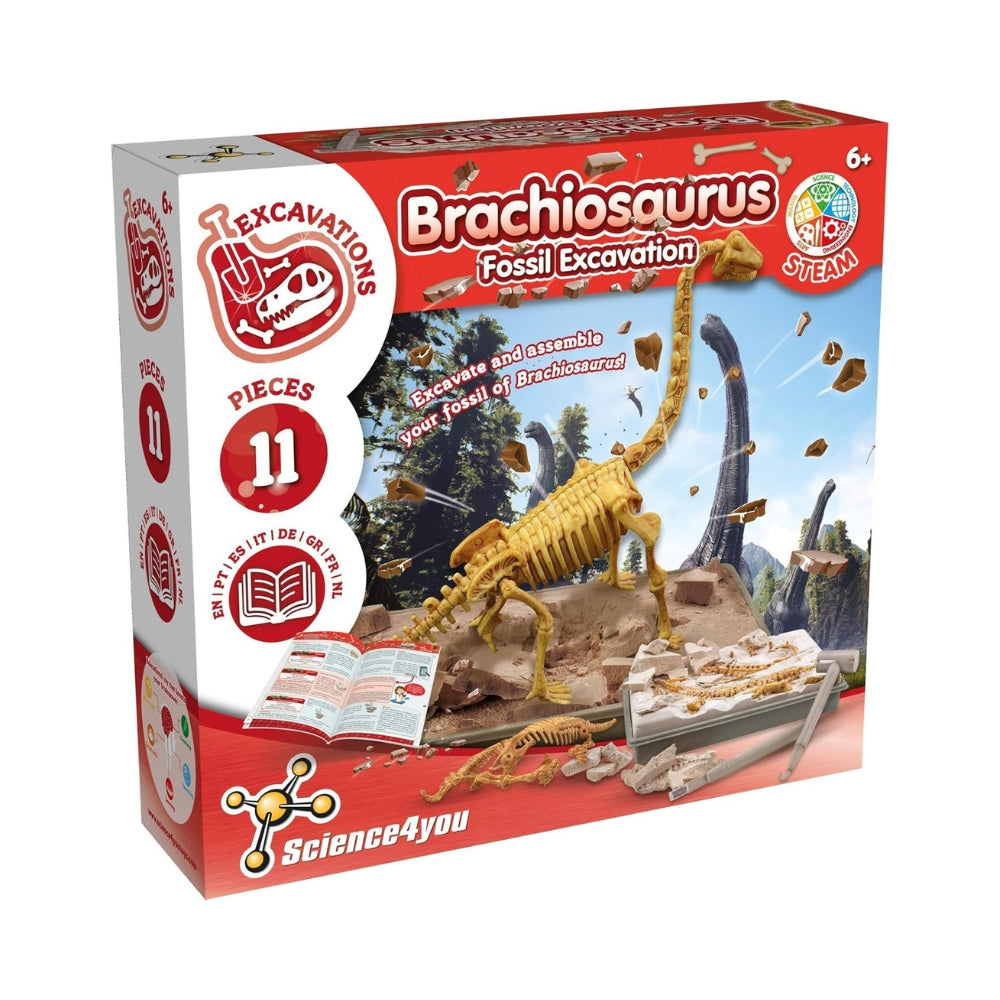 Science 4 You Brachiosaurus Fossil Digging Kit For Kids - Excavate And Assemble 11 Pcs Dinosaur Fossil, Excavation Dig Kit + Dinosaurs For Kids, Games, Dinosaur Toys For Girls And Boys 6+ Years Old