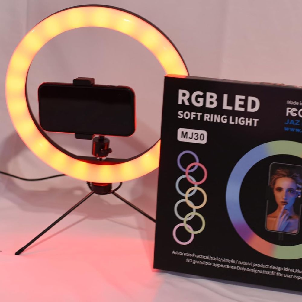 Selfie Ring Light with Metal Stand for Photos, Videos, and Streaming on YouTube, Instagram, and TikTok. Works with Smartphones, Cameras, and Webcams. MJ30 12-inch RGB LED Tripod Stand