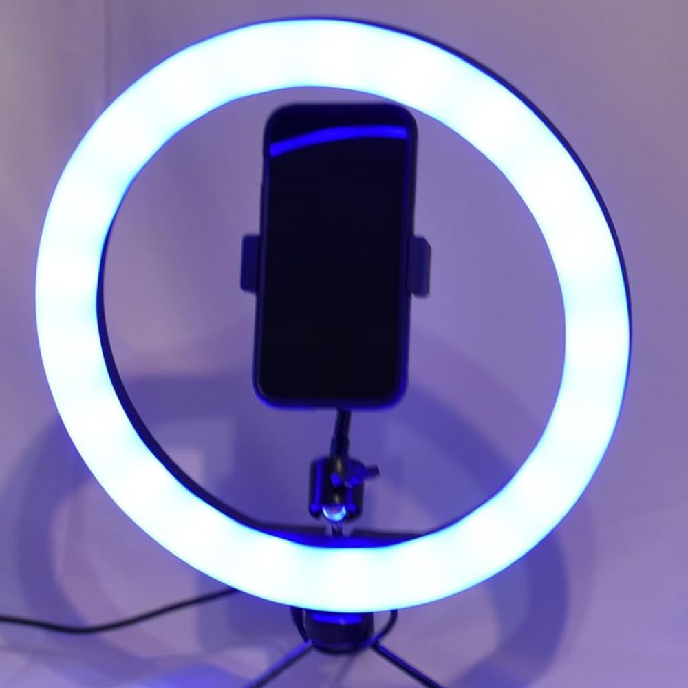 Selfie Ring Light with Metal Stand for Photos, Videos, and Streaming on YouTube, Instagram, and TikTok. Works with Smartphones, Cameras, and Webcams. MJ30 12-inch RGB LED Tripod Stand