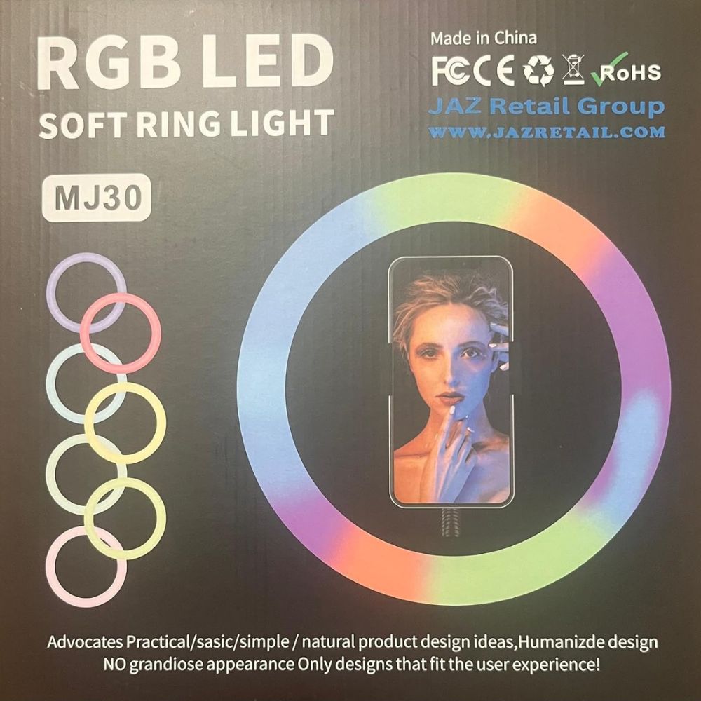 Selfie Ring Light with Metal Stand for Photos, Videos, and Streaming on YouTube, Instagram, and TikTok. Works with Smartphones, Cameras, and Webcams. MJ30 12-inch RGB LED Tripod Stand