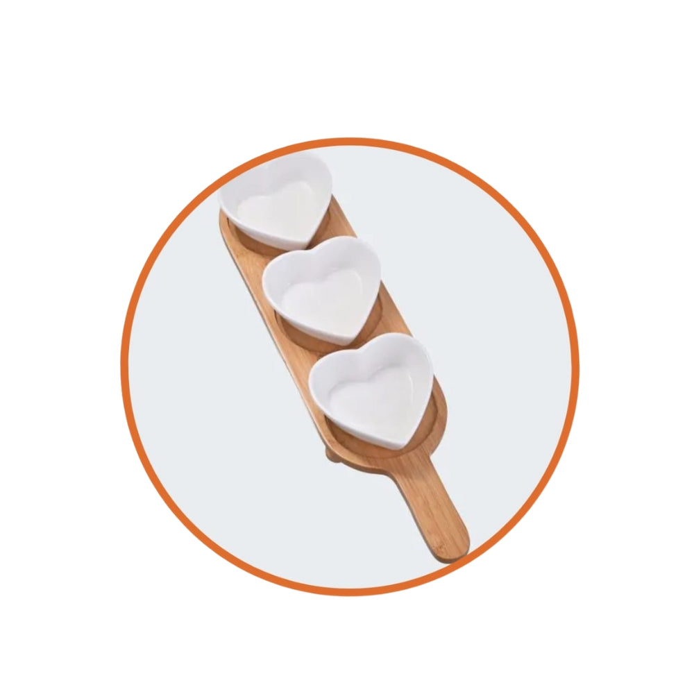 Set OF 3 Dishes With Bamboo Base