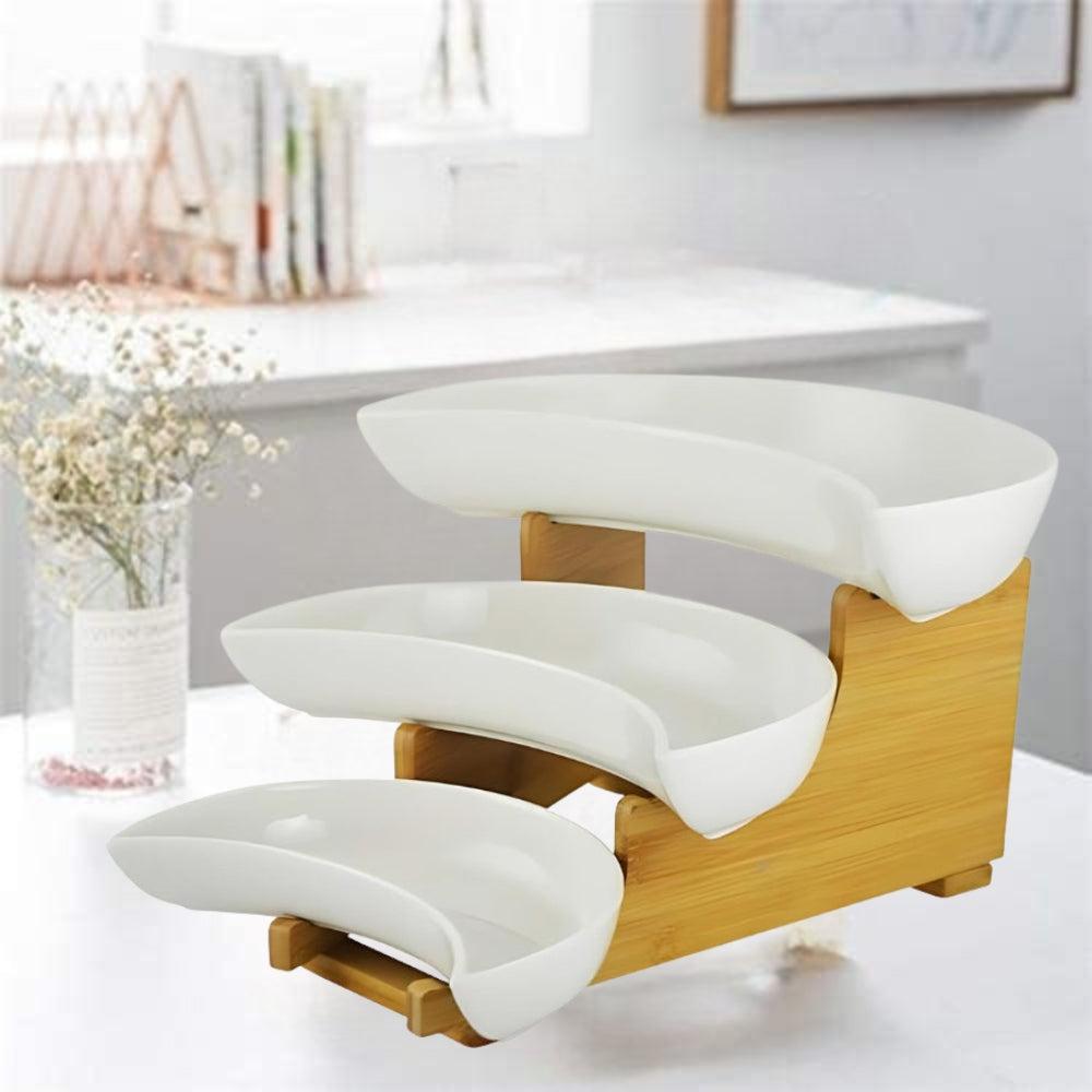 Set Of 3 Plates With Bamboo Rack 4 Pcs