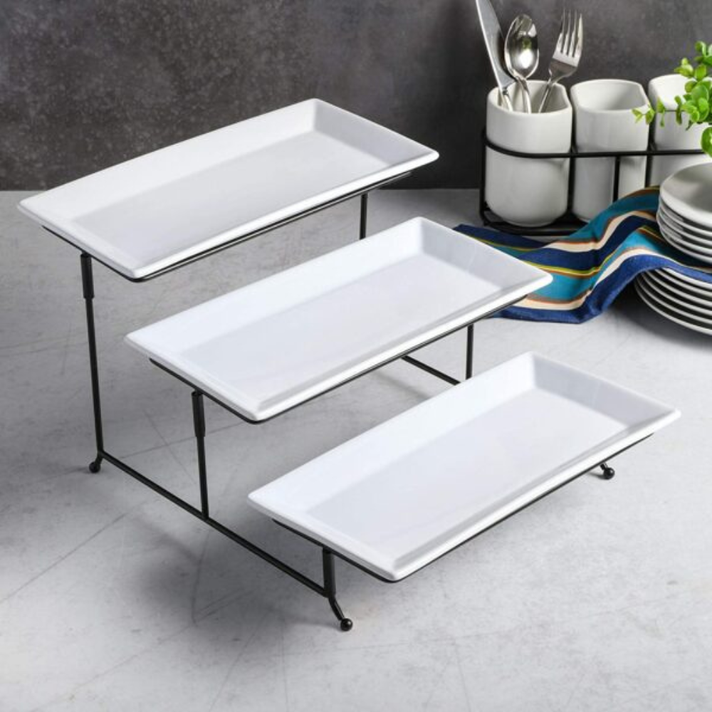 Set Of 3 Plates With Metal Rack