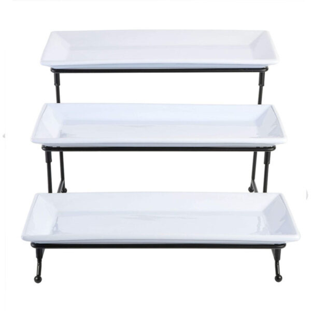 Set Of 3 Plates With Metal Rack