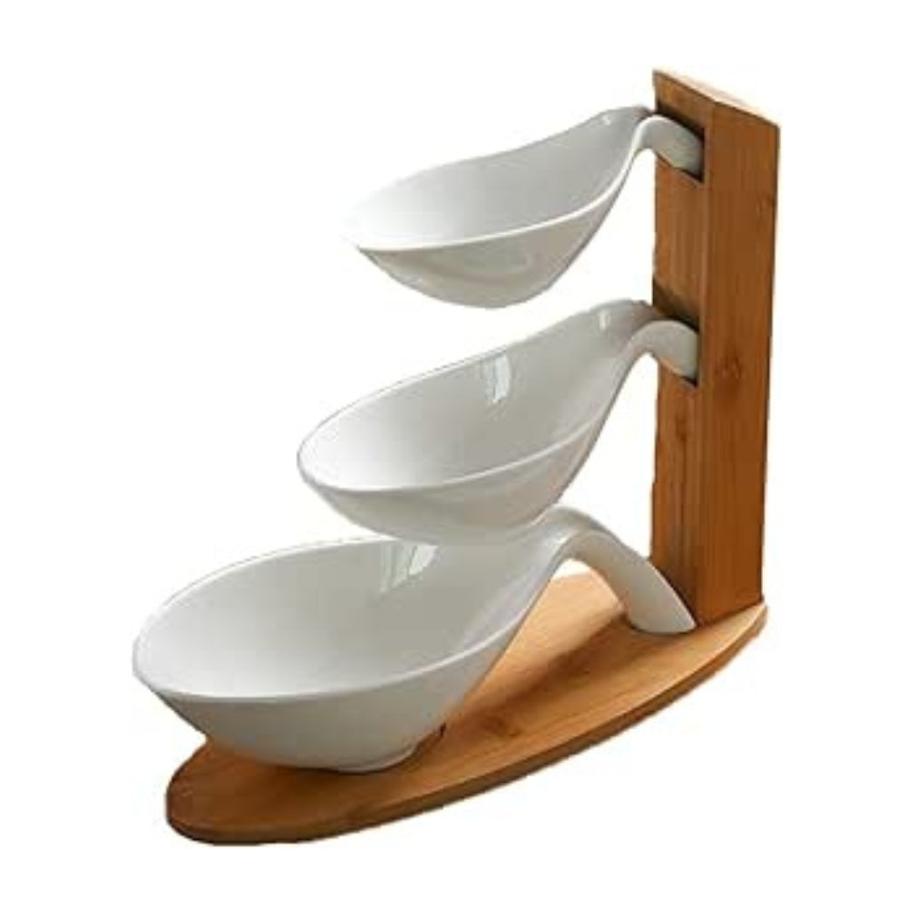 Set Of 3 Snack Plate With Bamboo Rack