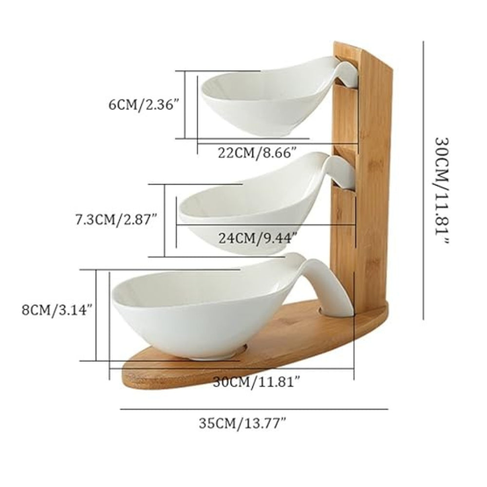Set Of 3 Snack Plate With Bamboo Rack