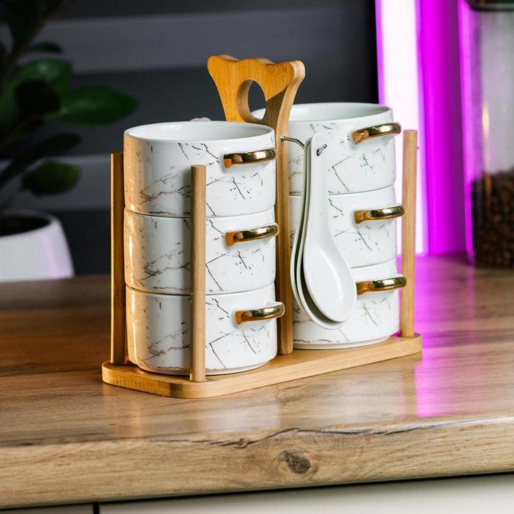 Set Of 6 Bowls With Bamboo Rack