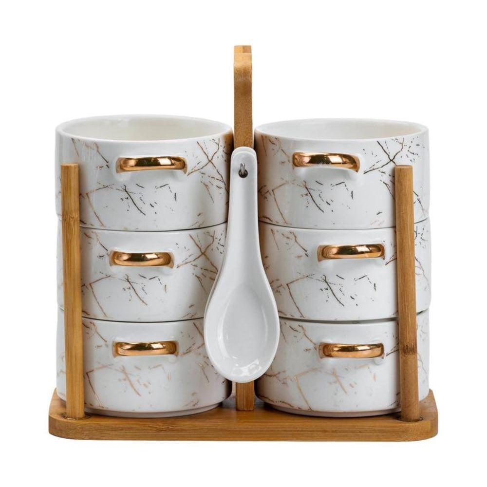 Set Of 6 Bowls With Bamboo Rack