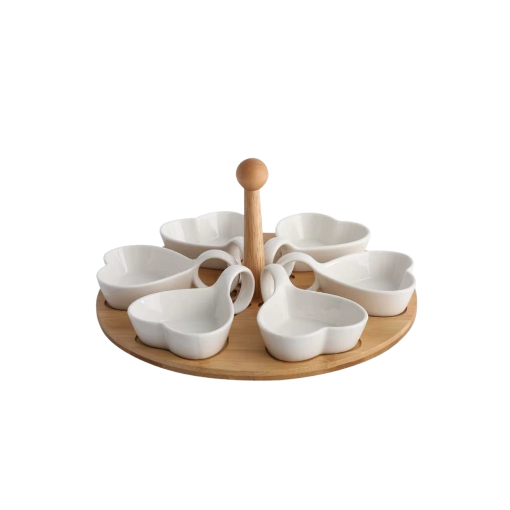 Set Of 6 Dishes With Bamboo Base