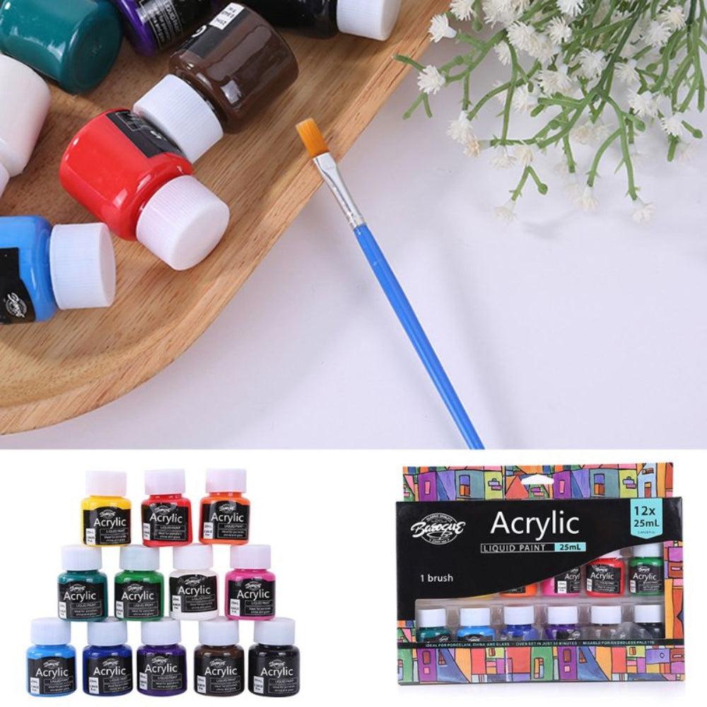 Set Of Acrylic Paints, Rich Pigments, 12x25ml, For Painting And Crafting