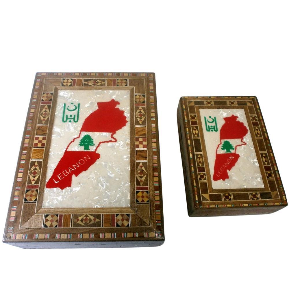 Set of 2 Mosaic Decorative Wooden Storage Box - Lebanon Map